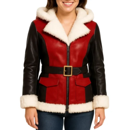 Women’s Leather Shearling Hooded Jacket