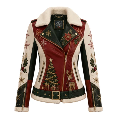 Women’s Christmas Leather Biker Jacket