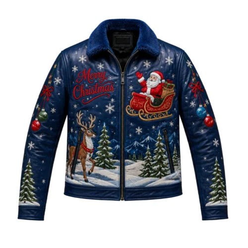 Men’s Christmas Bomber Leather Jacket