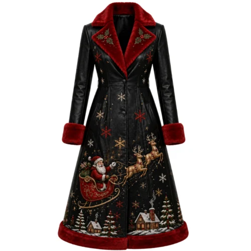 Women’s Christmas Leather Long Coat