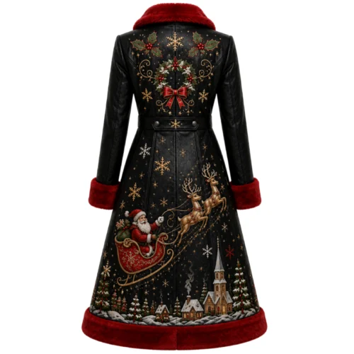 Women’s Christmas Leather Long Coat