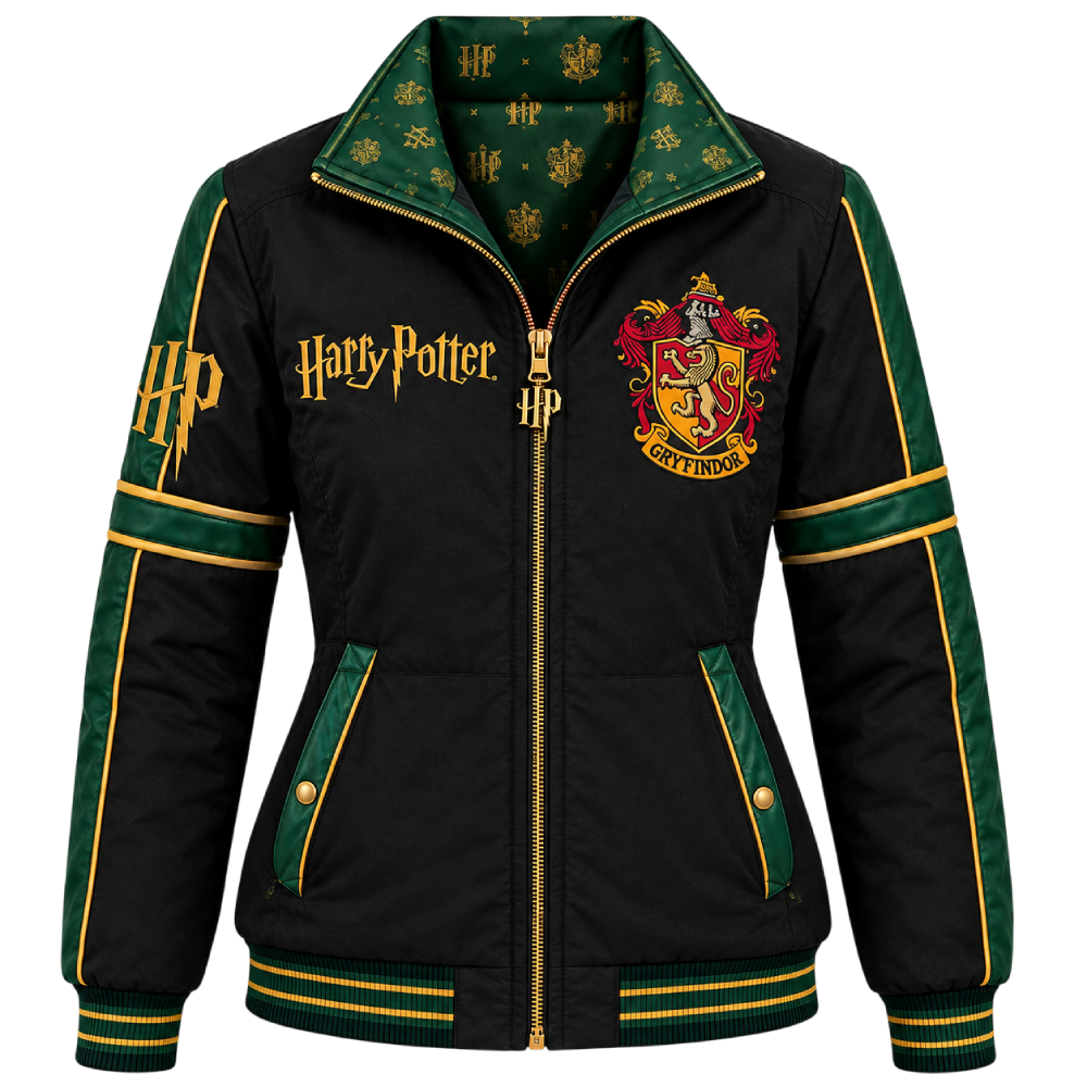 Women’s Harry Potter Gryffindor Black & Green Varsity Jacket Women’s Varsity Jacket
